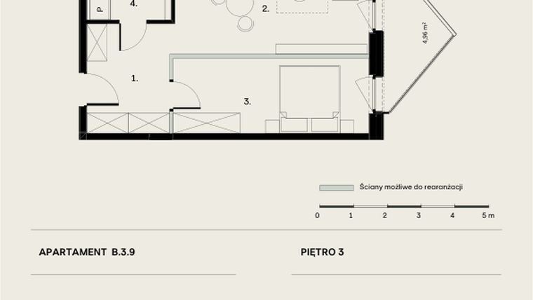 Rzut - Mieszkanie na sprzedaż 2 pokoje o powierzchni 47,19 m² - numer B/3/9 w Ogrodowa 12