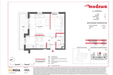 Rzut - Mieszkanie na sprzedaż 1 pokój o powierzchni 54,09 m² - numer A.120 w Modena II