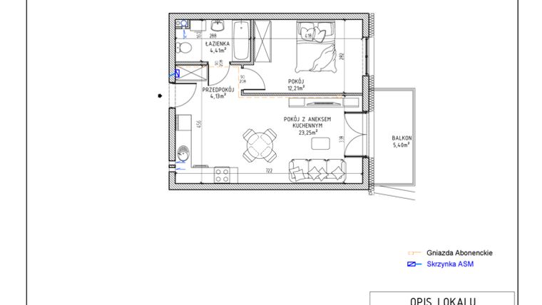 Rzut - Mieszkanie na sprzedaż 2 pokoje o powierzchni 44 m² - numer 2 w Harmonia bud. M3
