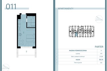Rzut - Mieszkanie na sprzedaż 1 pokój o powierzchni 25,71 m² - numer 011 w Linea Mare Mrzeżyno