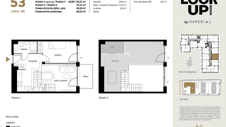 Rzut - Mieszkanie na sprzedaż 2 pokoje o powierzchni 63,58 m² - numer A53 w Look Up House