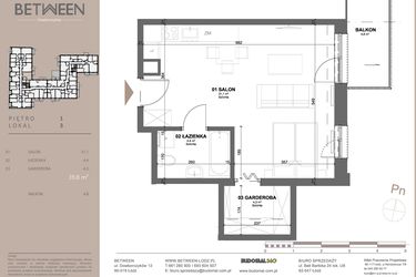 Rzut - Mieszkanie na sprzedaż 1 pokój o powierzchni 39,77 m² - numer 3 w BETWEEN