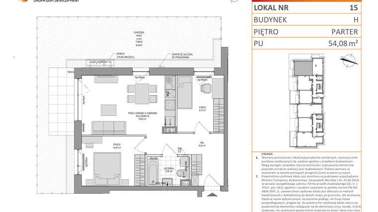 Rzut - Mieszkanie na sprzedaż 3 pokoje o powierzchni 54,08 m² - numer 1_3_H_MK_15 w WIDOKI etap III