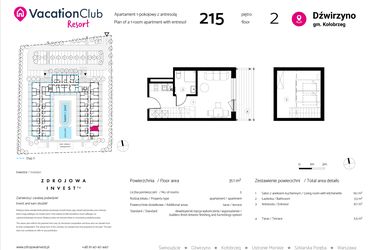 Rzut - Mieszkanie na sprzedaż 1 pokój o powierzchni 31,1 m² - numer 215 w VacationClub Resort