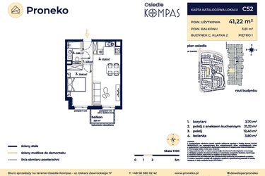 Rzut - Mieszkanie na sprzedaż 2 pokoje o powierzchni 41,22 m² - numer C52 w Osiedle Kompas