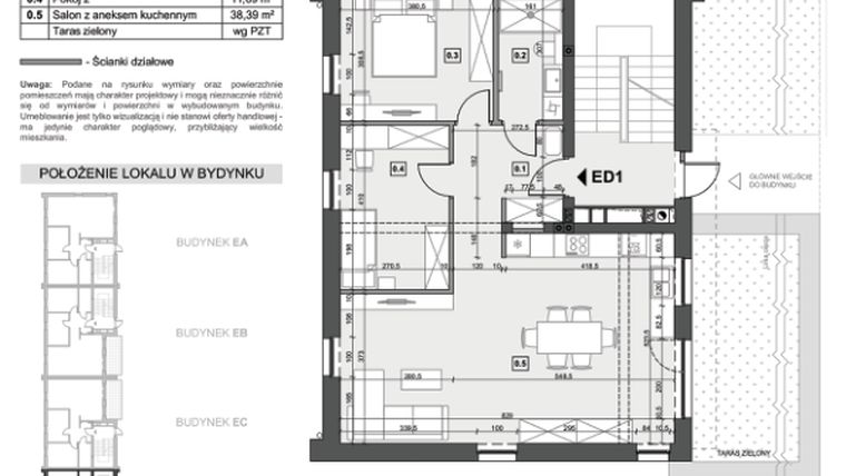 Rzut - Mieszkanie na sprzedaż 3 pokoje o powierzchni 73,88 m² - numer ED1 w Wzgórze Zelwerowicza