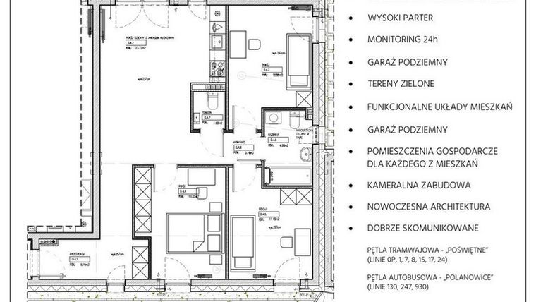Rzut - Mieszkanie na sprzedaż 4 pokoje o powierzchni 82,07 m² - numer 232/4 w Kamieńskiego 232