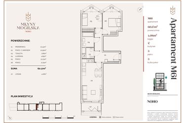 Rzut - Mieszkanie na sprzedaż 3 pokoje o powierzchni 60,17 m² - numer C.61 w Młyny Mogilska