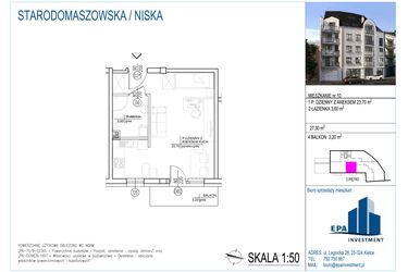 Rzut - Mieszkanie na sprzedaż 1 pokój o powierzchni 27,3 m² - numer 10 w Kamienica przy ul. Starodomaszowskiej
