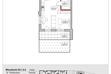 Rzut - Mieszkanie na sprzedaż 1 pokój o powierzchni 34,66 m² - numer D2.1.0.2 w Nowy Targówek VI