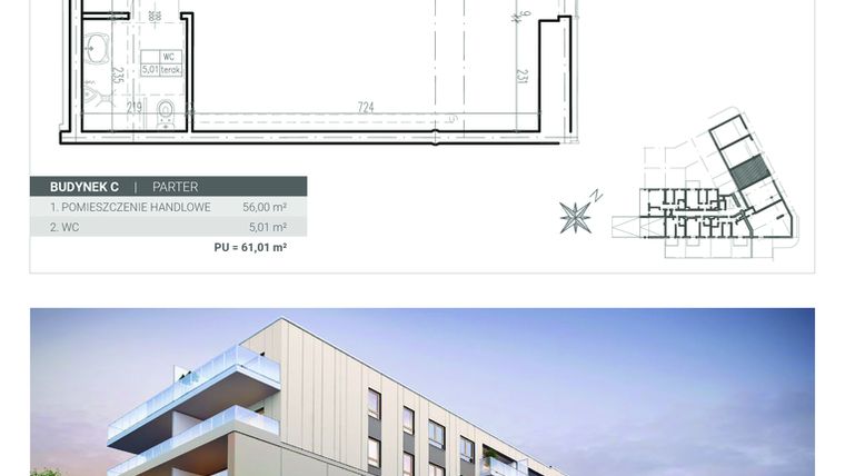 Rzut - Lokal użytkowy na sprzedaż 2 pokoje o powierzchni 61,01 m² - numer U3 w Apartamenty Antoniuk