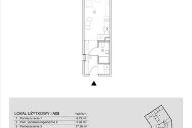 Rzut - Mieszkanie na sprzedaż 1 pokój o powierzchni 26,89 m² - numer I.A.08 w Krakowska 35 - Apartamenty Inwestycyjne
