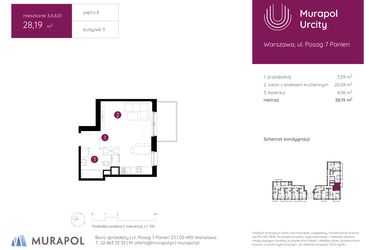 Rzut - Mieszkanie na sprzedaż 1 pokój o powierzchni 28,19 m² - numer 3.A.8.01 w Murapol Urcity