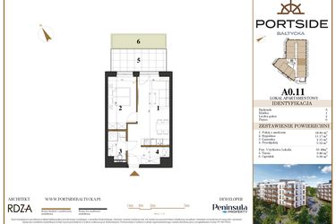 Rzut - Mieszkanie na sprzedaż 2 pokoje o powierzchni 39,48 m² - numer A0.11 w Portside Bałtycka