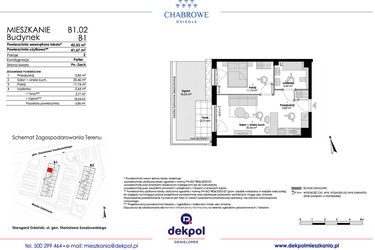 Rzut - Mieszkanie na sprzedaż 2 pokoje o powierzchni 41,67 m² - numer B1.02 w Osiedle Chabrowe