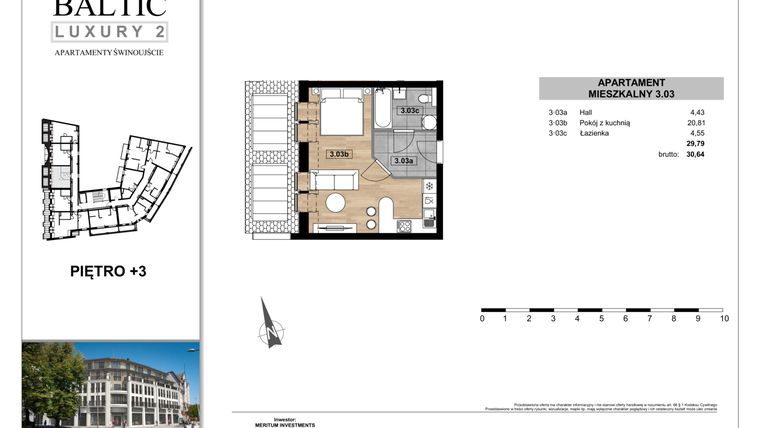 Rzut - Mieszkanie na sprzedaż 1 pokój o powierzchni 29,79 m² - numer 3.03 w Baltic Luxury 2