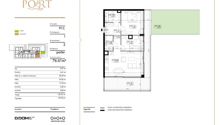 Rzut - Mieszkanie na sprzedaż 3 pokoje o powierzchni 76,61 m² - numer 2 w Warmiński Port etap III