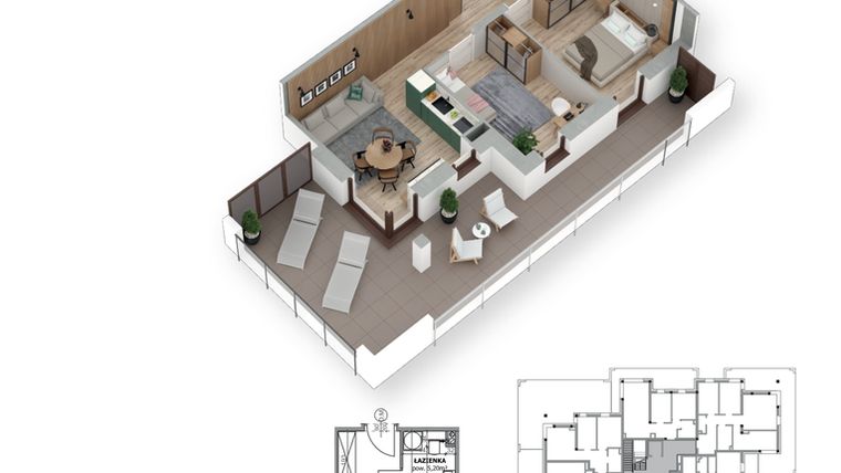 Rzut - Mieszkanie na sprzedaż 3 pokoje o powierzchni 53,34 m² - numer 1 w Villa Park - Etap III