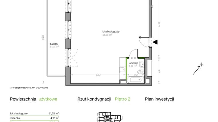 Rzut - Lokal użytkowy na sprzedaż 1 pokój o powierzchni 65,3 m² - numer II/F/U07 w Bochenka Vita
