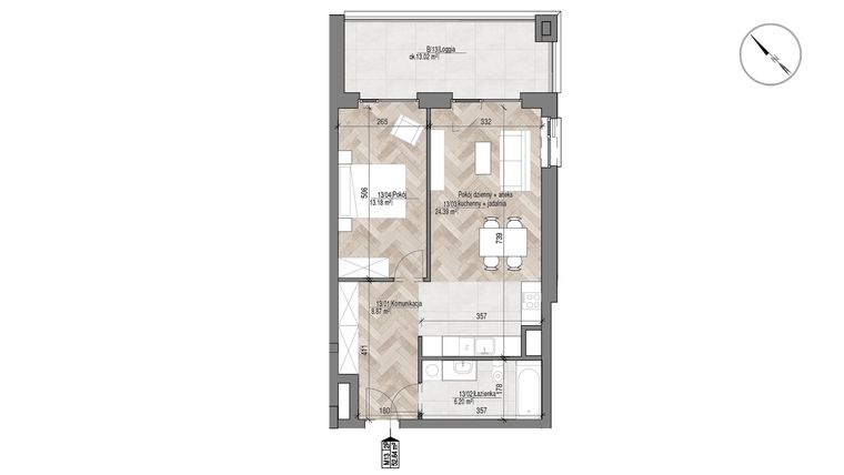 Rzut - Mieszkanie na sprzedaż 2 pokoje o powierzchni 52,64 m² - numer 13 w Apartamenty Czysta