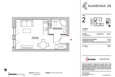 Rzut - Mieszkanie na sprzedaż 1 pokój o powierzchni 23,72 m² - numer 4.2 w Kamienna 28 - apartamenty inwestycyjne