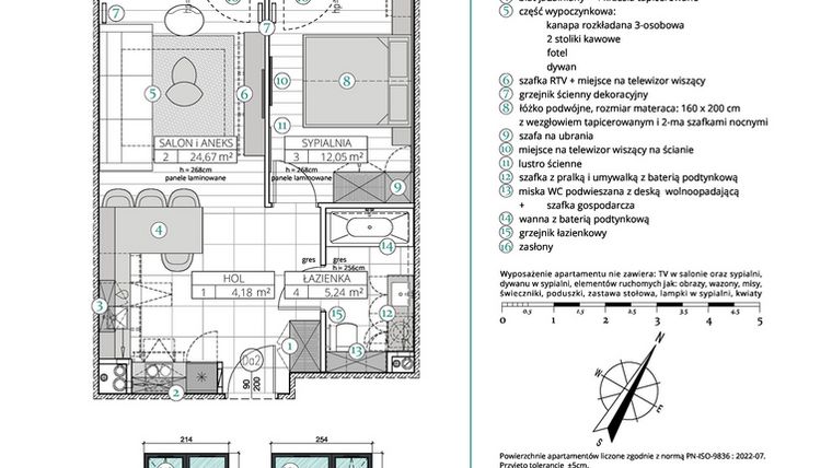 Rzut - Mieszkanie na sprzedaż 2 pokoje o powierzchni 46,14 m² - numer A.4.18 w Remedium
