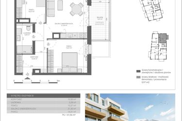 Rzut - Mieszkanie na sprzedaż 3 pokoje o powierzchni 61,56 m² - numer B.M19 w Matemblevo
