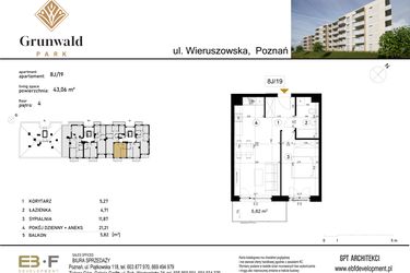 Rzut - Mieszkanie na sprzedaż 2 pokoje o powierzchni 43,06 m² - numer 8 J/19 w Grunwald Park
