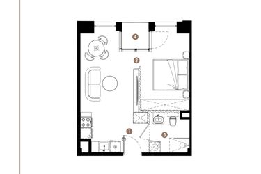 Rzut - Mieszkanie na sprzedaż 1 pokój o powierzchni 35,78 m² - numer E.01.03 w Apartamenty Reytana bud. E