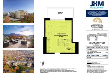 Rzut - Mieszkanie na sprzedaż 1 pokój o powierzchni 27,94 m² - numer 428 w Apartamenty Zakopiańskie