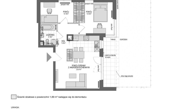 Rzut - Mieszkanie na sprzedaż 3 pokoje o powierzchni 61,85 m² - numer 1_8_Ł_MK_24 w Perspektywa etap II
