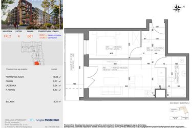 Rzut - Mieszkanie na sprzedaż 2 pokoje o powierzchni 37,96 m² - numer I-B61 w Industria etap I-B