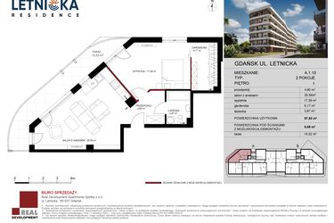 Rzut - Mieszkanie na sprzedaż 2 pokoje o powierzchni 57,92 m² - numer A.1.10 w Letnicka Residence