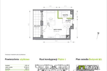 Rzut - Mieszkanie na sprzedaż 1 pokój o powierzchni 29,34 m² - numer M3/3/1/16 w Przy Parku Vita