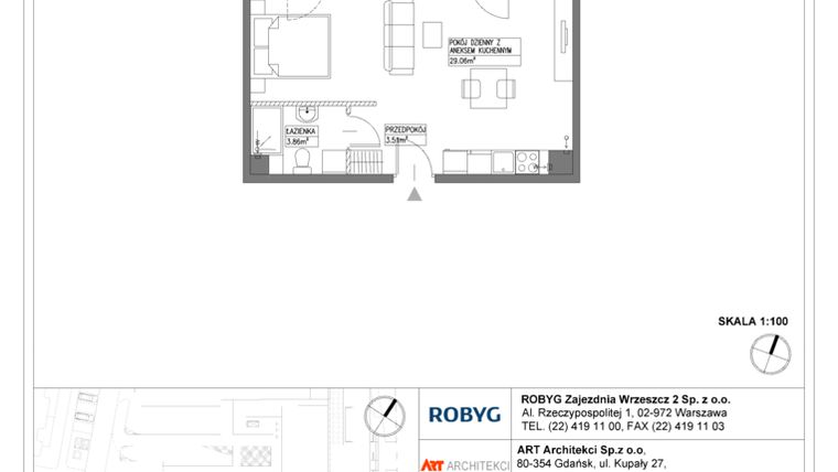 Rzut - Mieszkanie na sprzedaż 1 pokój o powierzchni 36,43 m² - numer E.2M24 w Nowa Wałowa bud. E