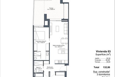 Rzut - Dom na sprzedaż 3 pokoje o powierzchni 132,86 m² - numer 0-3 w Domy w Ciudad Quesada - 18228363
