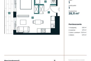 Rzut - Mieszkanie na sprzedaż 1 pokój o powierzchni 28,11 m² - numer M105 w Sea Breeze