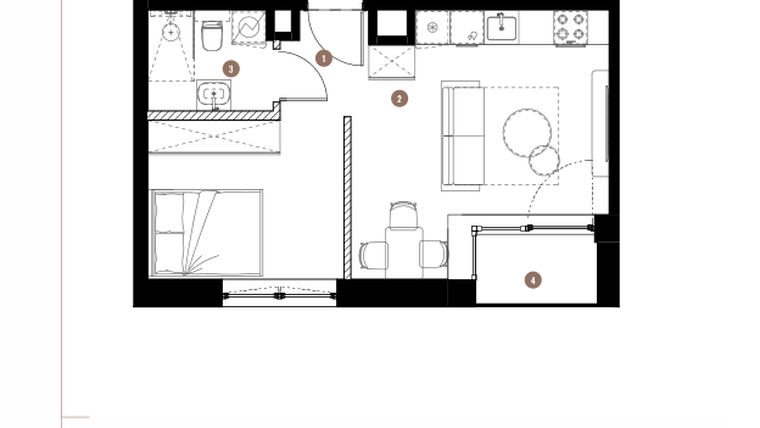 Rzut - Mieszkanie na sprzedaż 1 pokój o powierzchni 33,25 m² - numer 2.06.12 w Katowicka Residence