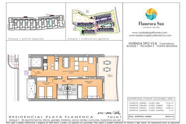 Rzut - Mieszkanie na sprzedaż 2 pokoje o powierzchni 73 m² - numer 1.28 w Flamenca Sun - Playa Flamenca