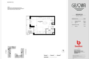 Rzut - Mieszkanie na sprzedaż 1 pokój o powierzchni 34,57 m² - numer 53 w Gajowa bud. A