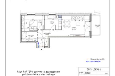 Rzut - Mieszkanie na sprzedaż 2 pokoje o powierzchni 52,01 m² - numer 1 w Harmonia bud. M3
