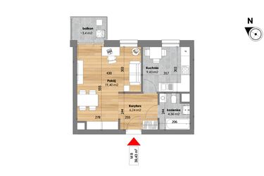 Rzut - Mieszkanie na sprzedaż 1 pokój o powierzchni 39,43 m² - numer M8 w Przy Kochanowskiego