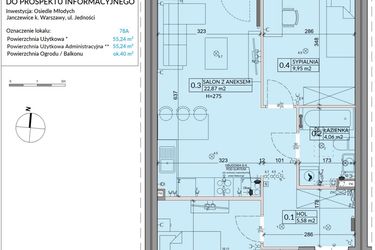 Rzut - Mieszkanie na sprzedaż 3 pokoje o powierzchni 55,24 m² - numer 78A w Osiedle Młodych etap VII