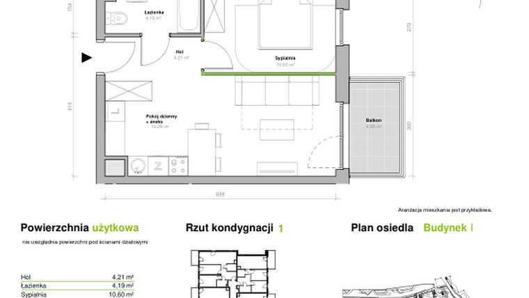 Rzut - Mieszkanie na sprzedaż 2 pokoje o powierzchni 38,28 m² - numer I.1.M03 w Przemyska Vita