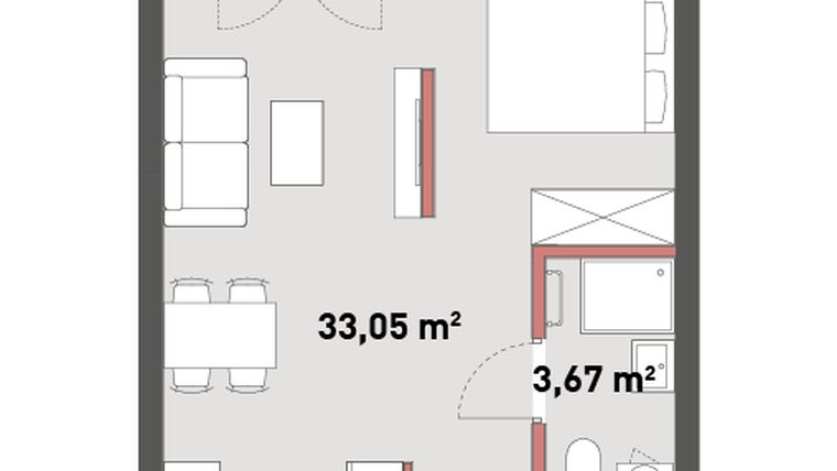 Rzut - Mieszkanie na sprzedaż 1 pokój o powierzchni 39,67 m² - numer A.05.16 w Żelazna 54