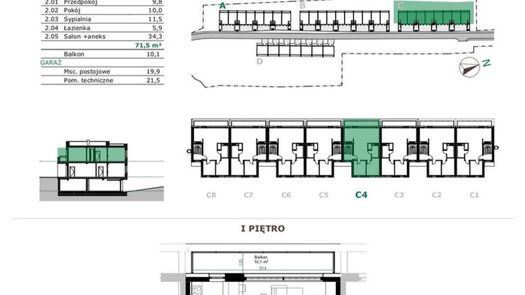 Rzut - Mieszkanie na sprzedaż 4 pokoje o powierzchni 71,5 m² - numer C.4.2 w Dębowe Zacisze
