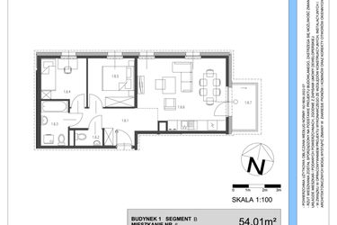 Rzut - Mieszkanie na sprzedaż 3 pokoje o powierzchni 54,01 m² - numer B.6 w Osiedle Telimeny etap III