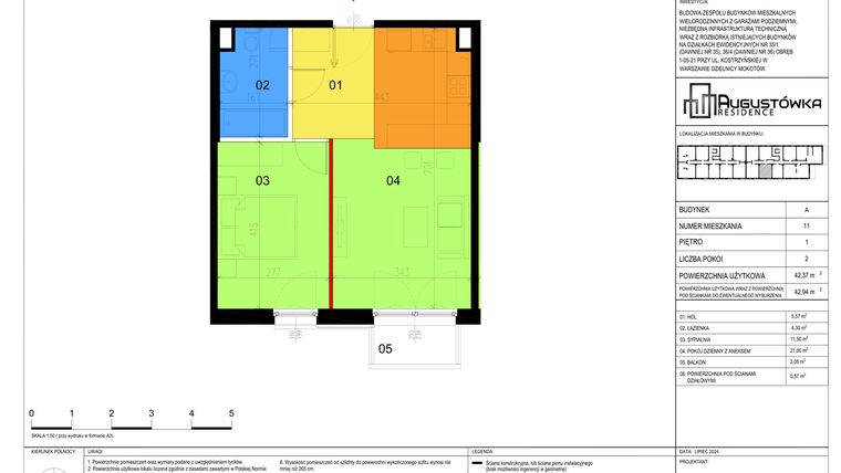 Rzut - Mieszkanie na sprzedaż 2 pokoje o powierzchni 42,37 m² - numer A11 w Augustówka Residence
