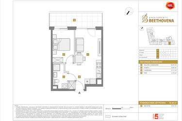 Rzut - Mieszkanie na sprzedaż 2 pokoje o powierzchni 35,4 m² - numer A2 w Apartamenty Beethovena