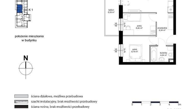 Rzut - Mieszkanie na sprzedaż 3 pokoje o powierzchni 44,27 m² - numer M14 w Kwarcowe Wzgórze
